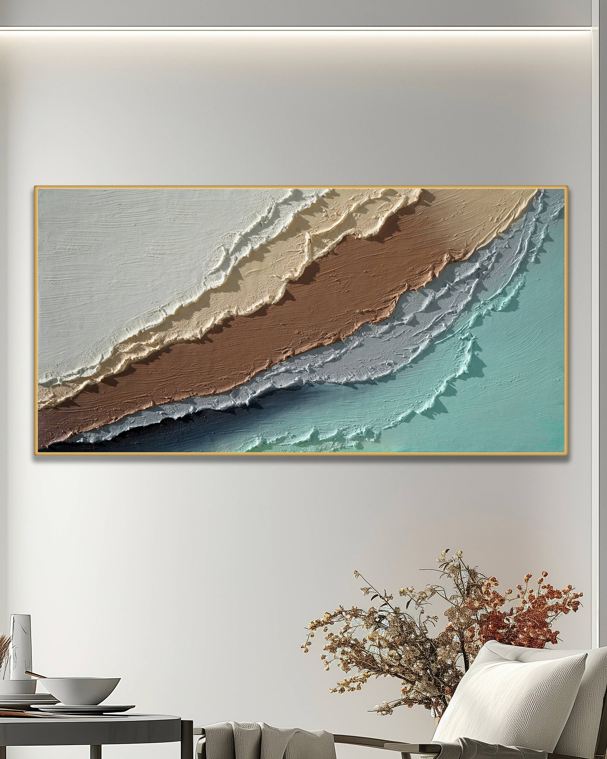 Dipinto a mano acrilico su tela Scenario Astratto 70x140cm