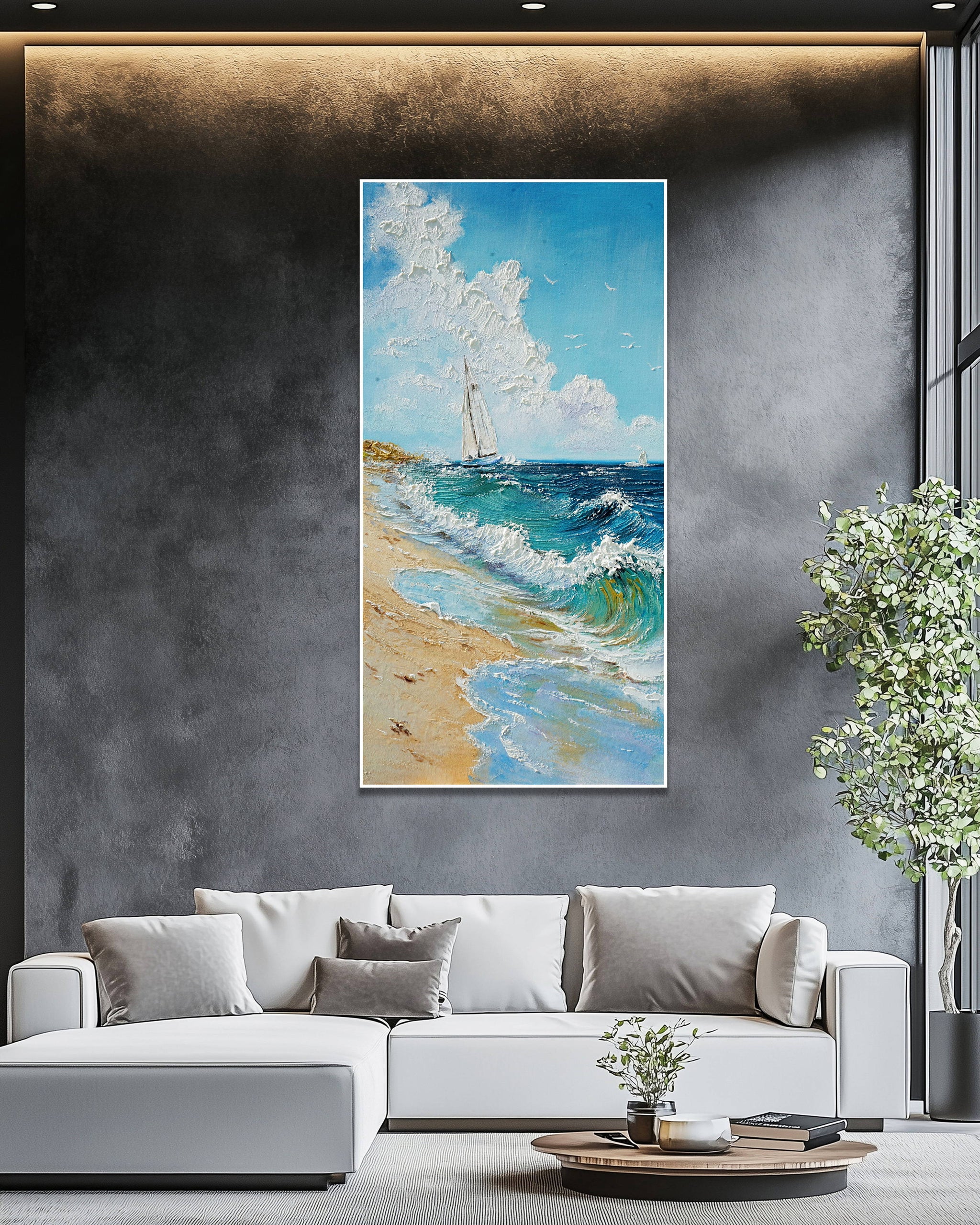 Dipinto a mano acrilico su tela Scenario Astratto 70x140cm