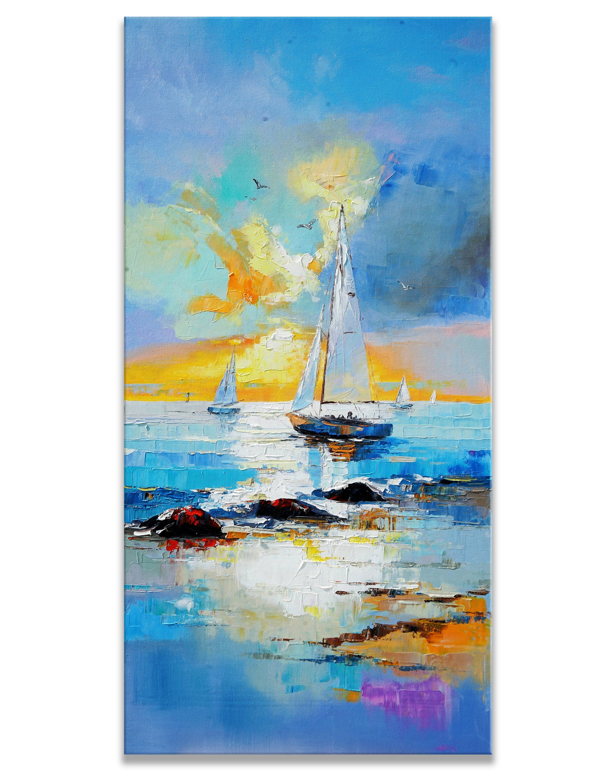 Dipinto a mano acrilico su tela Scenario Astratto 70x140cm