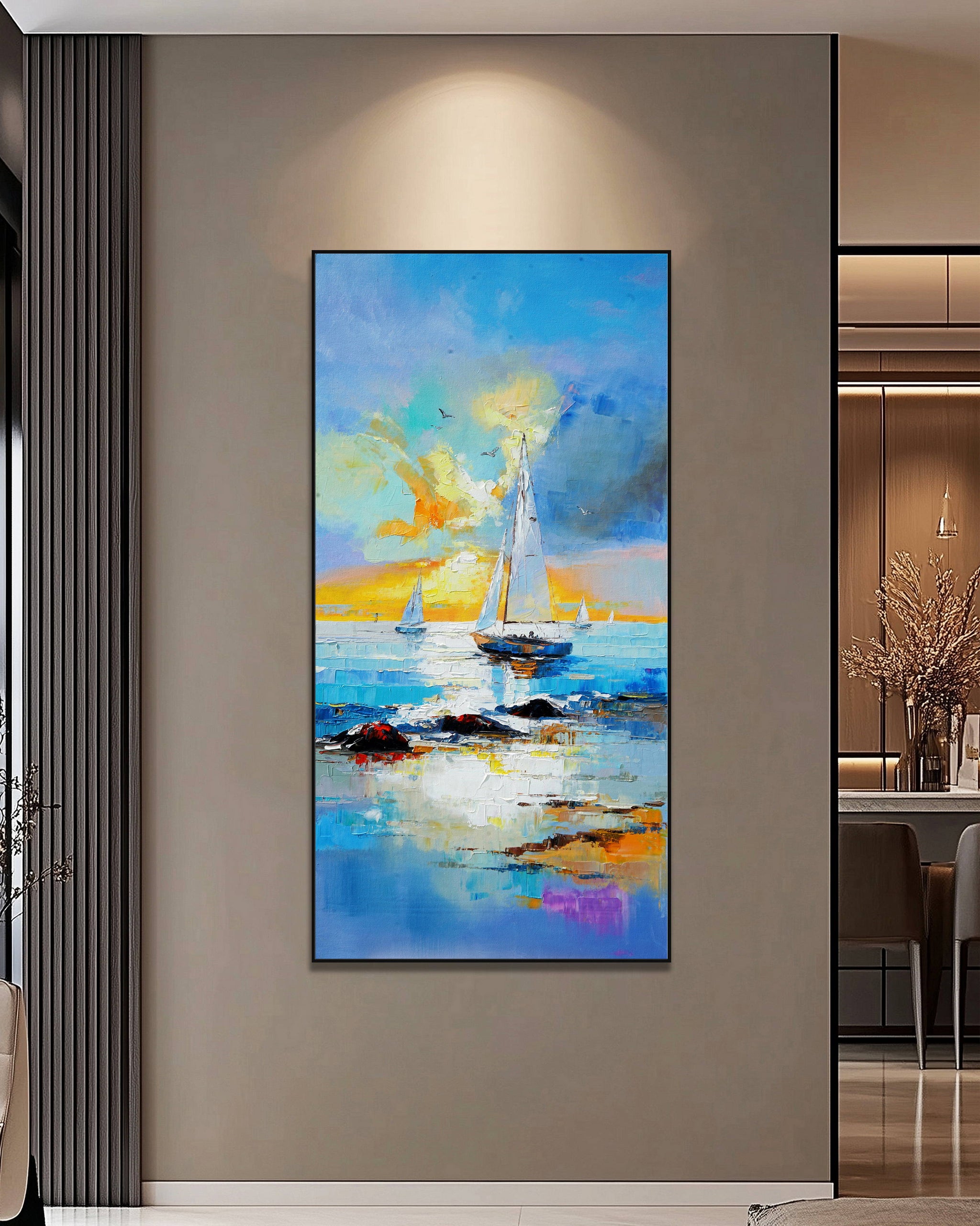 Dipinto a mano acrilico su tela Scenario Astratto 70x140cm