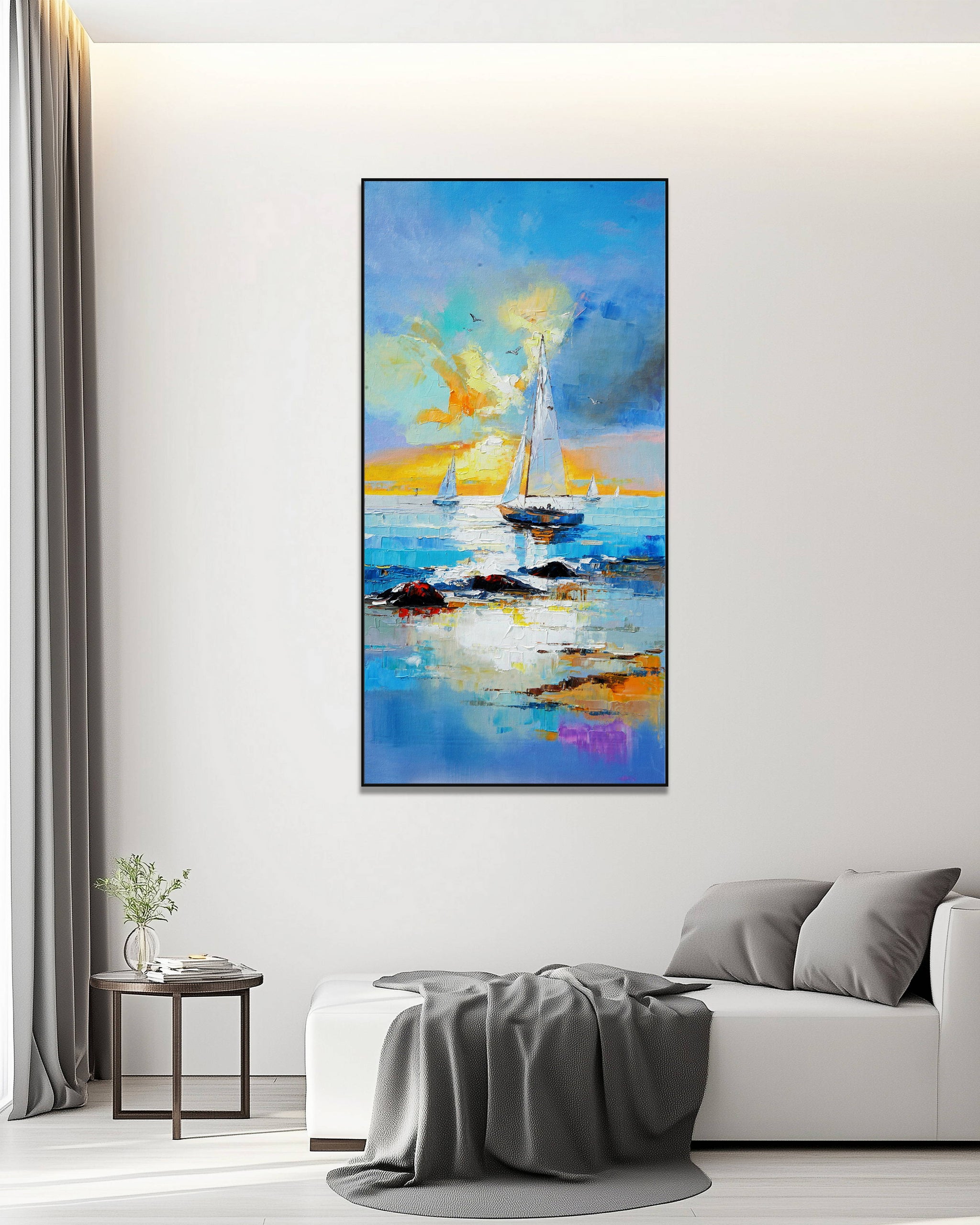 Dipinto a mano acrilico su tela Scenario Astratto 70x140cm