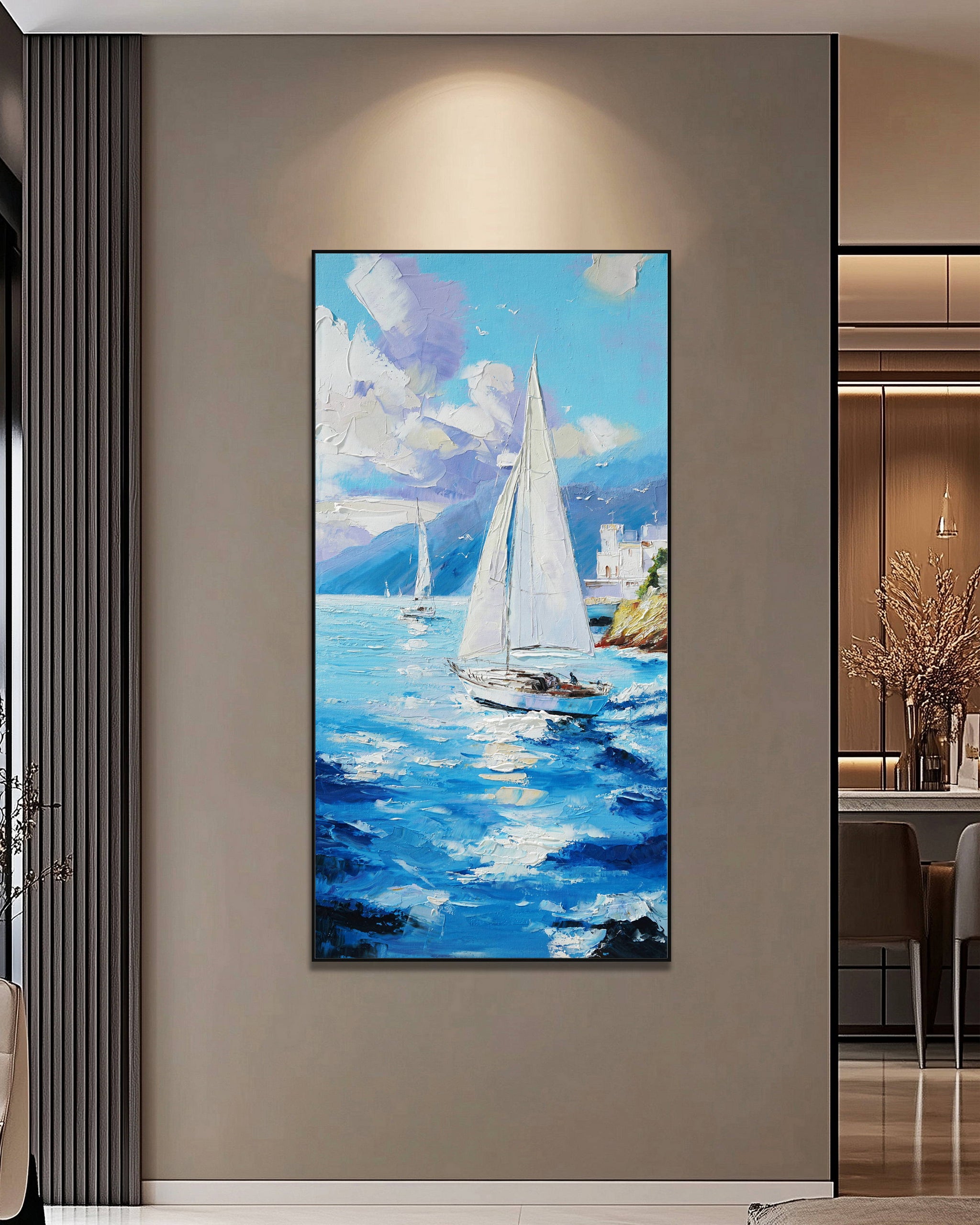 Dipinto a mano acrilico su tela Scenario Astratto 70x140cm