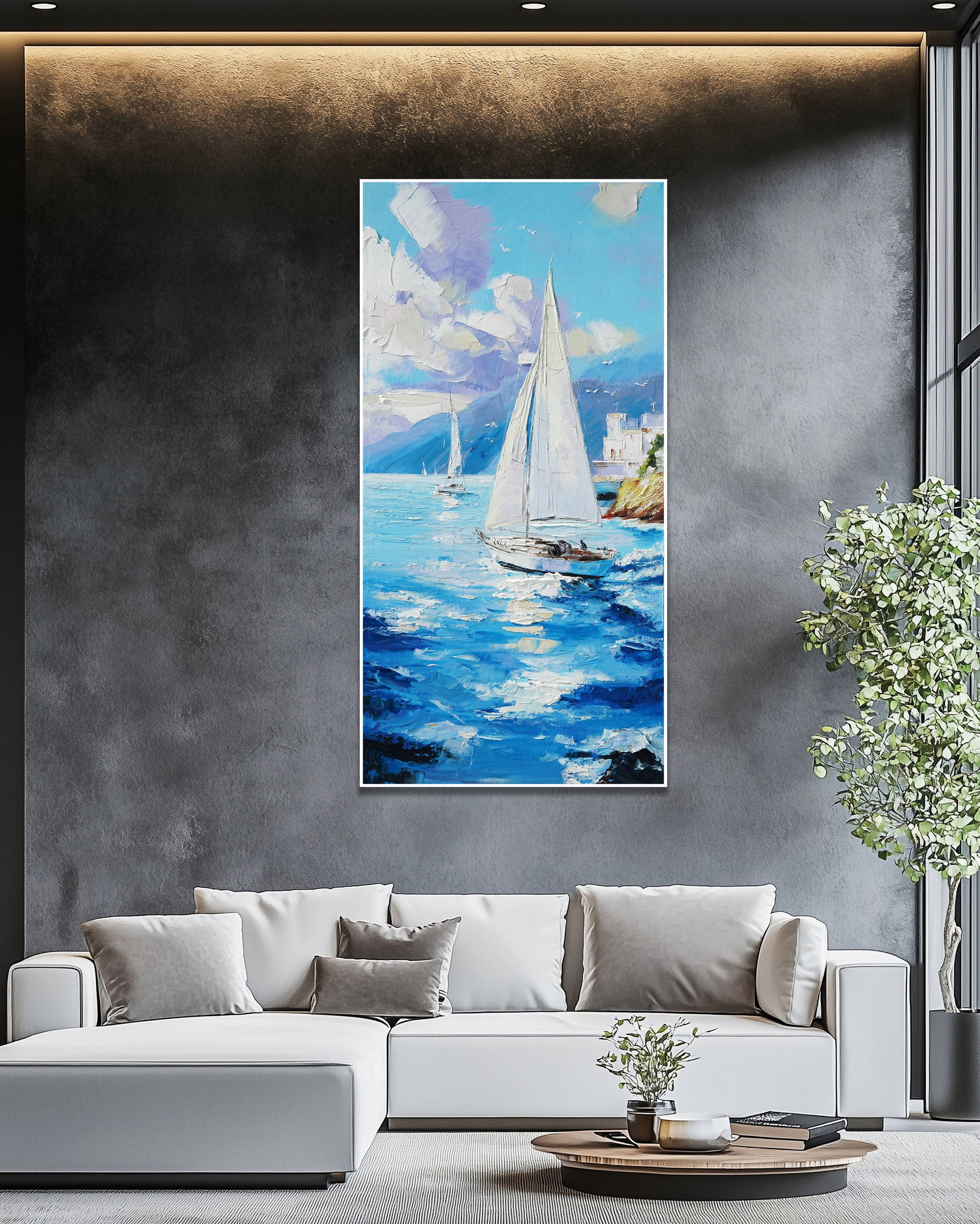 Dipinto a mano acrilico su tela Scenario Astratto 70x140cm