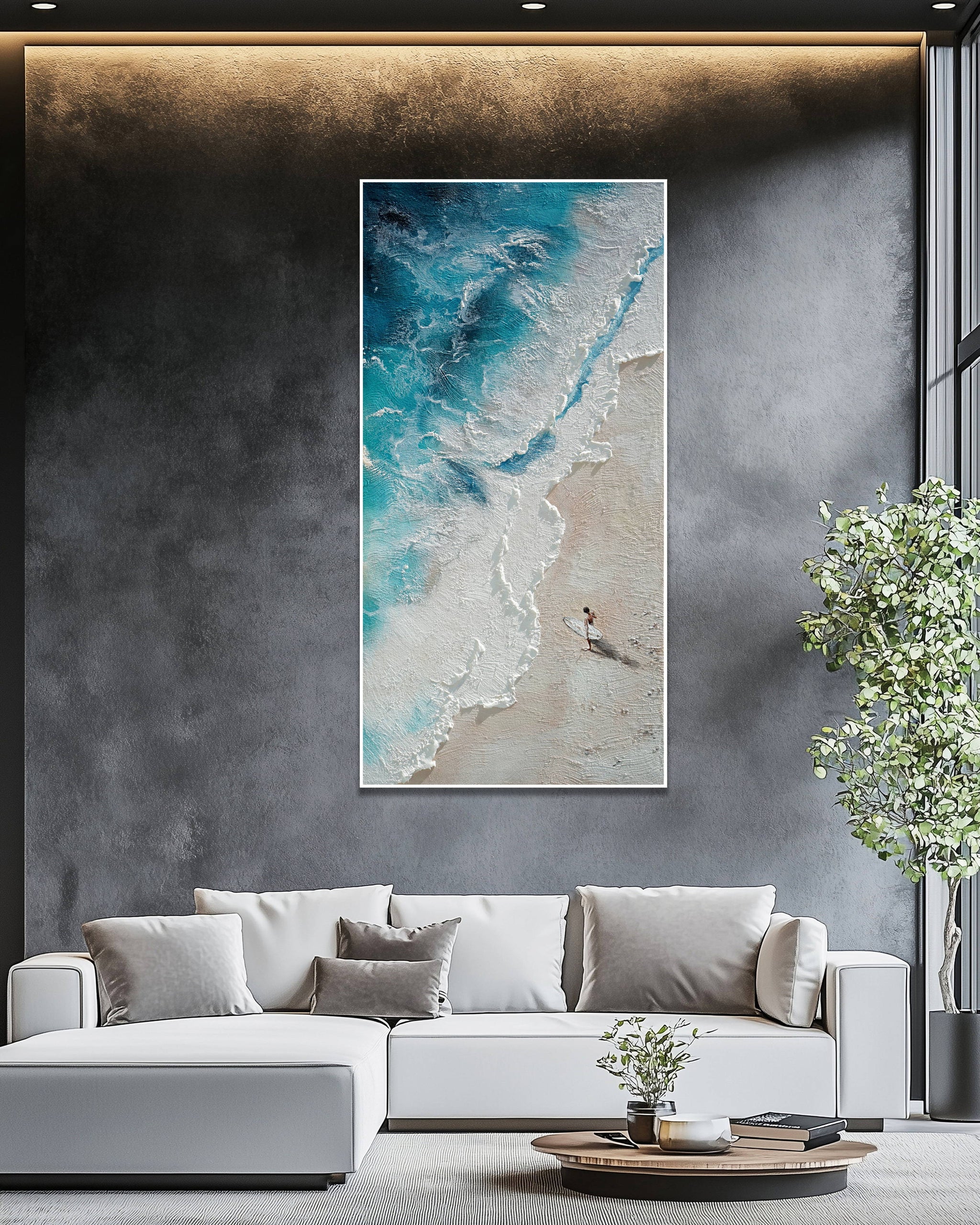 Dipinto a mano acrilico su tela Scenario Astratto 70x140cm