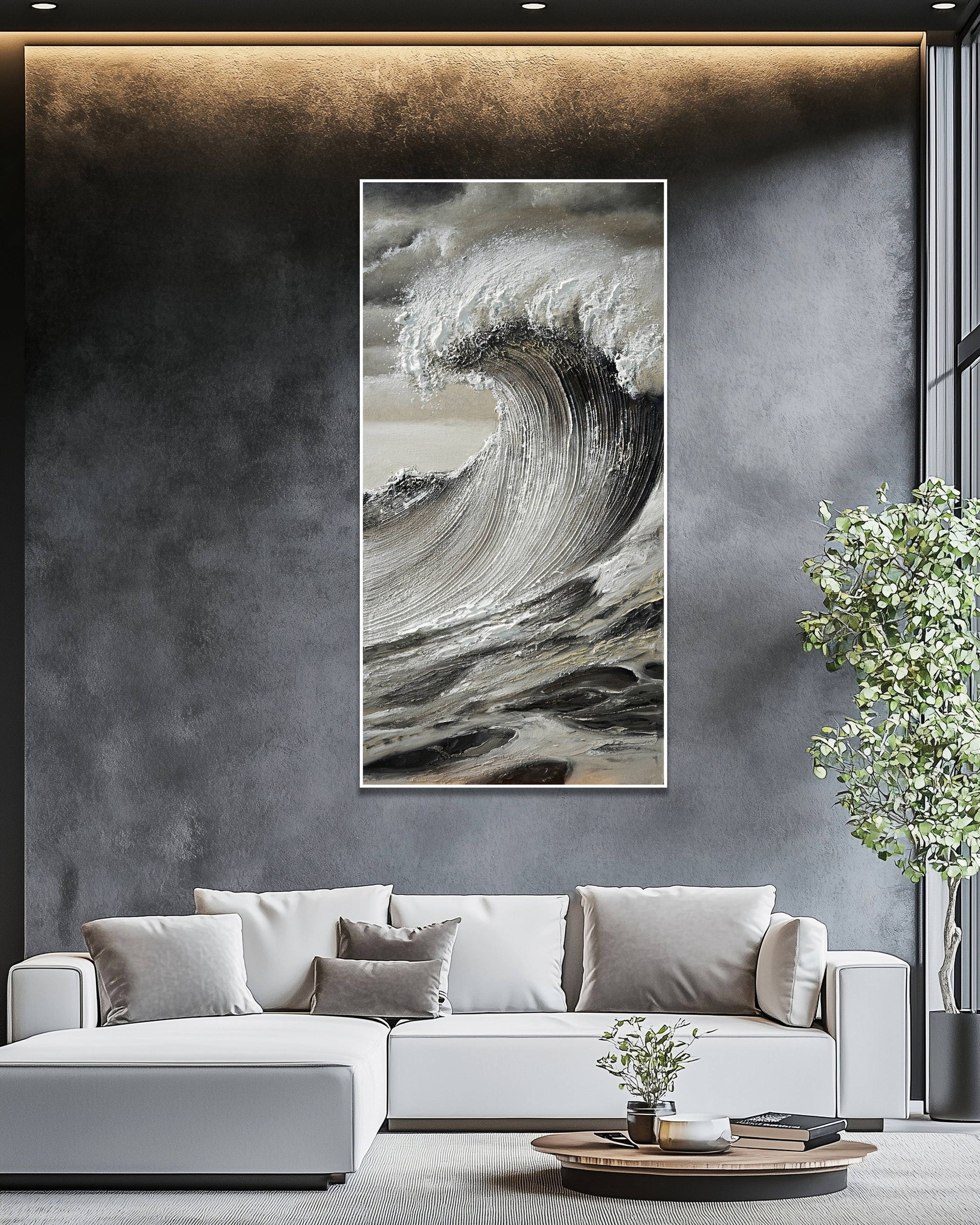 Dipinto a mano acrilico su tela Scenario Astratto 70x140cm
