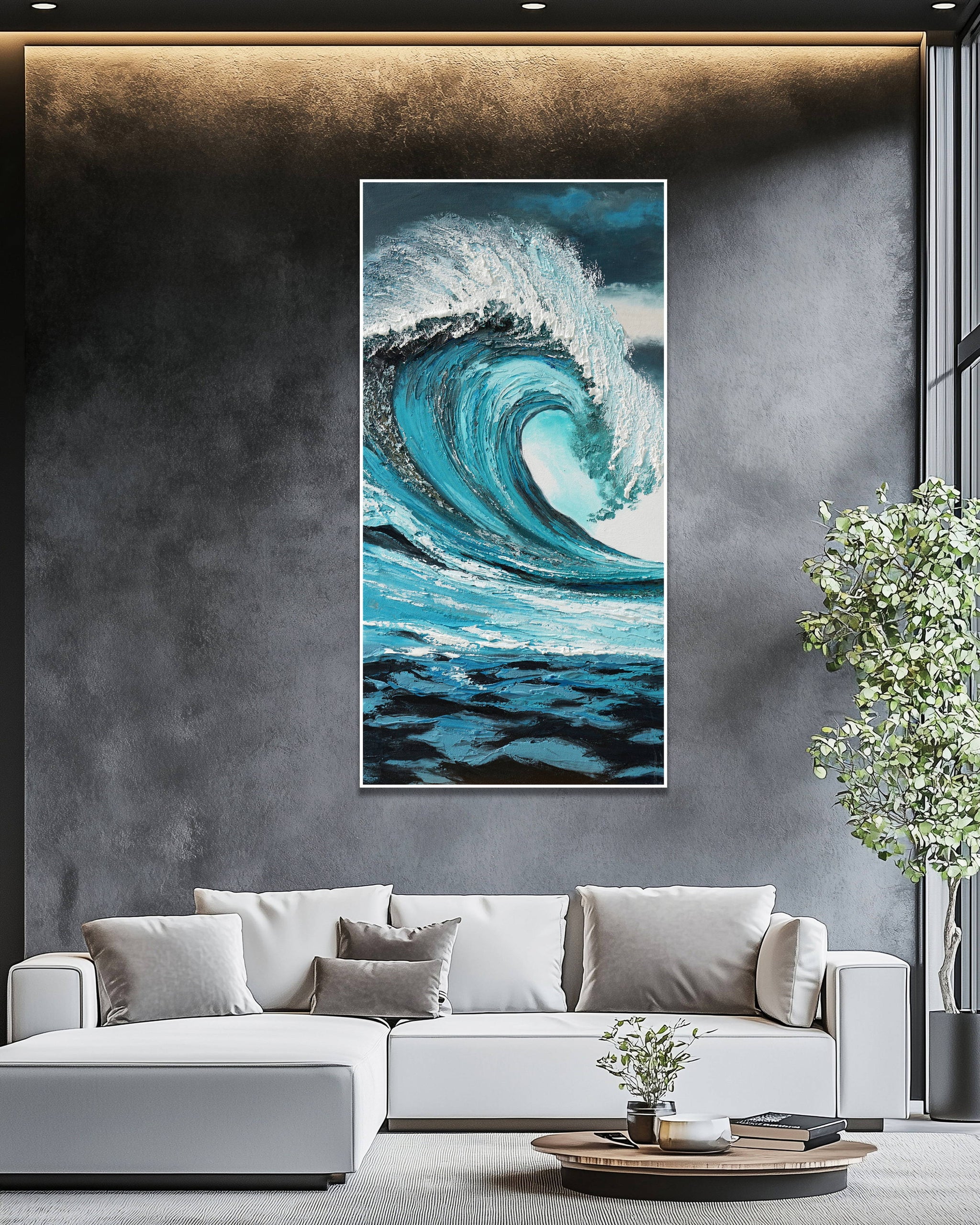 Dipinto a mano acrilico su tela Scenario Astratto 70x140cm