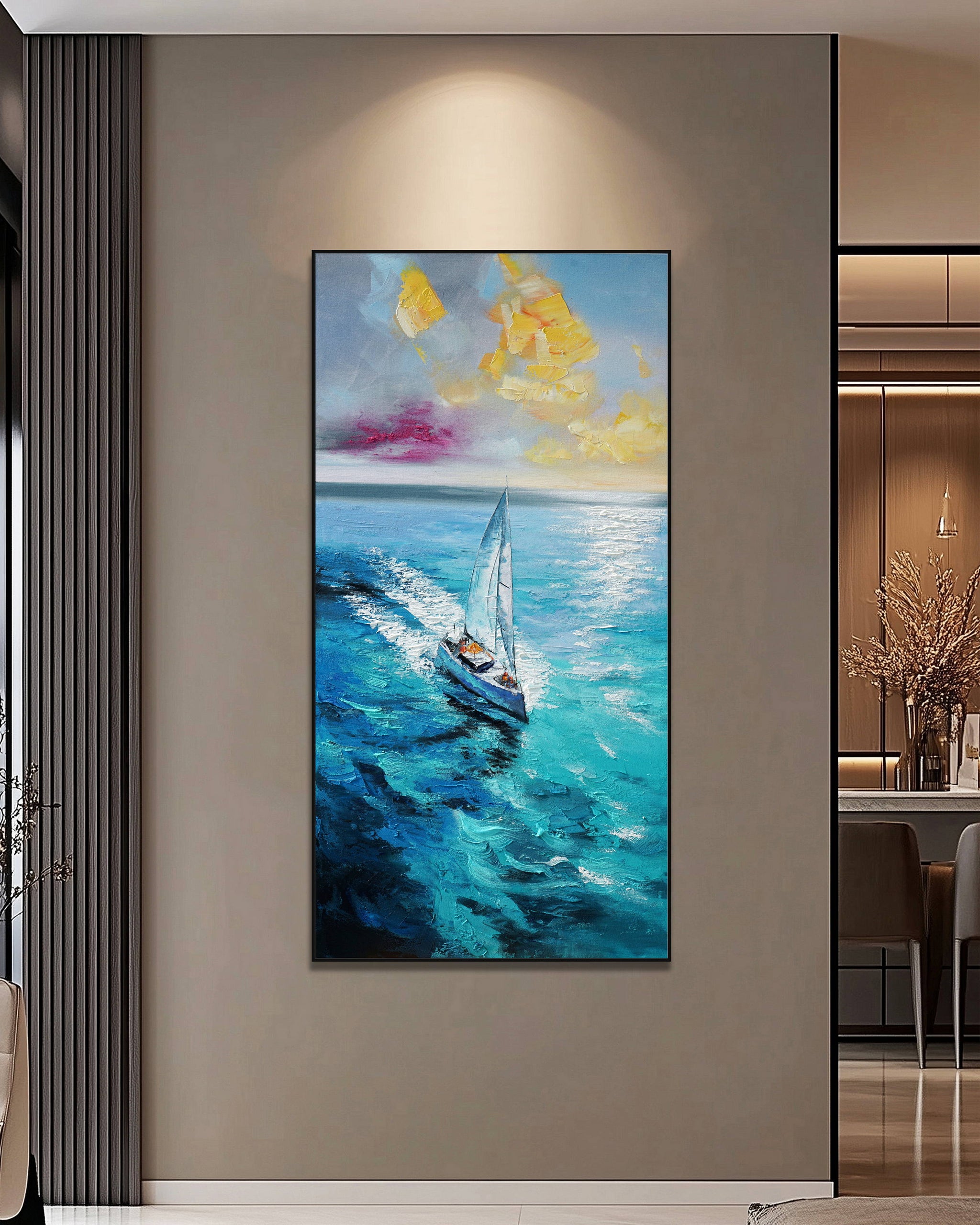 Dipinto a mano acrilico su tela Scenario Astratto 70x140cm