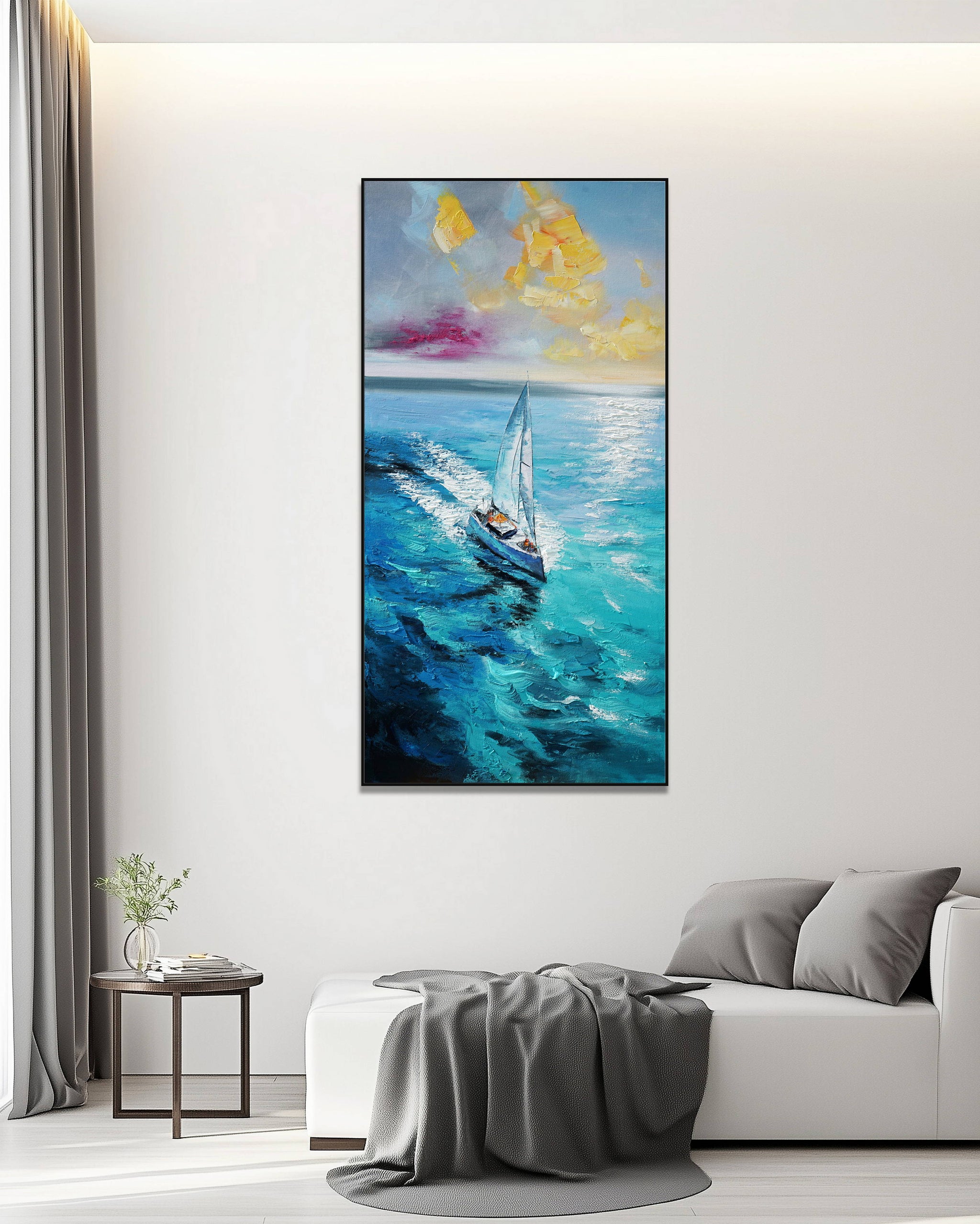 Dipinto a mano acrilico su tela Scenario Astratto 70x140cm