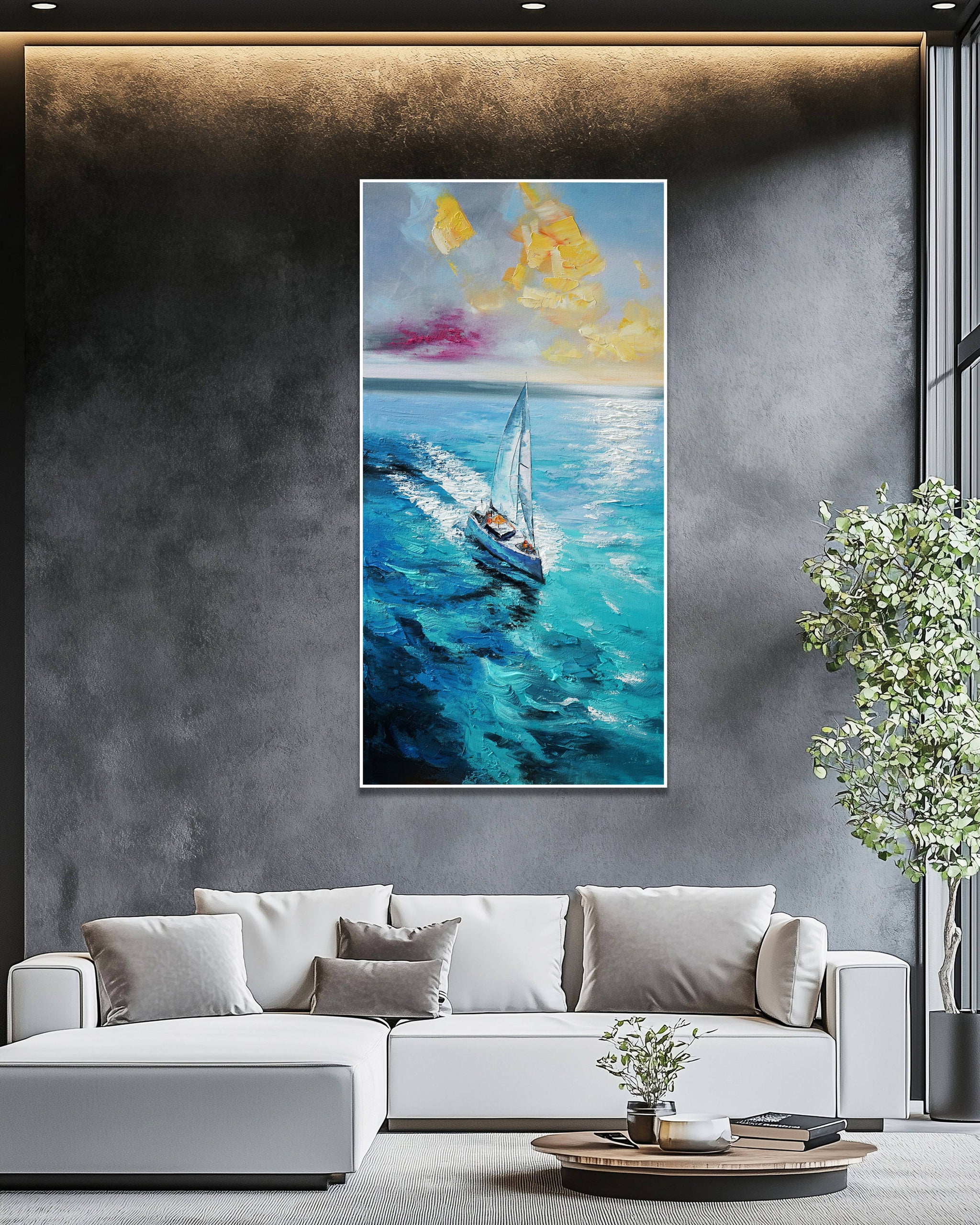 Dipinto a mano acrilico su tela Scenario Astratto 70x140cm