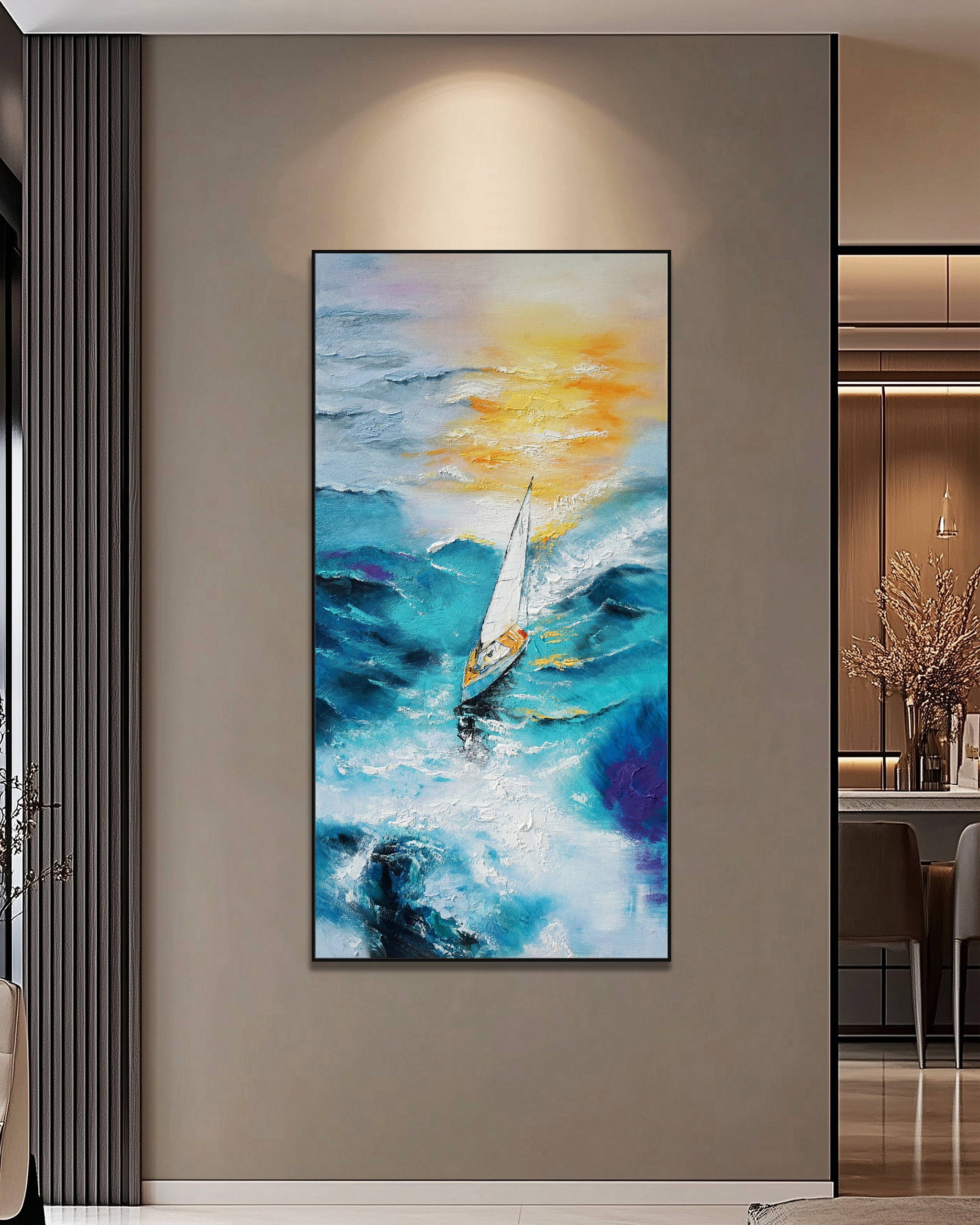Dipinto a mano acrilico su tela Scenario Astratto 70x140cm