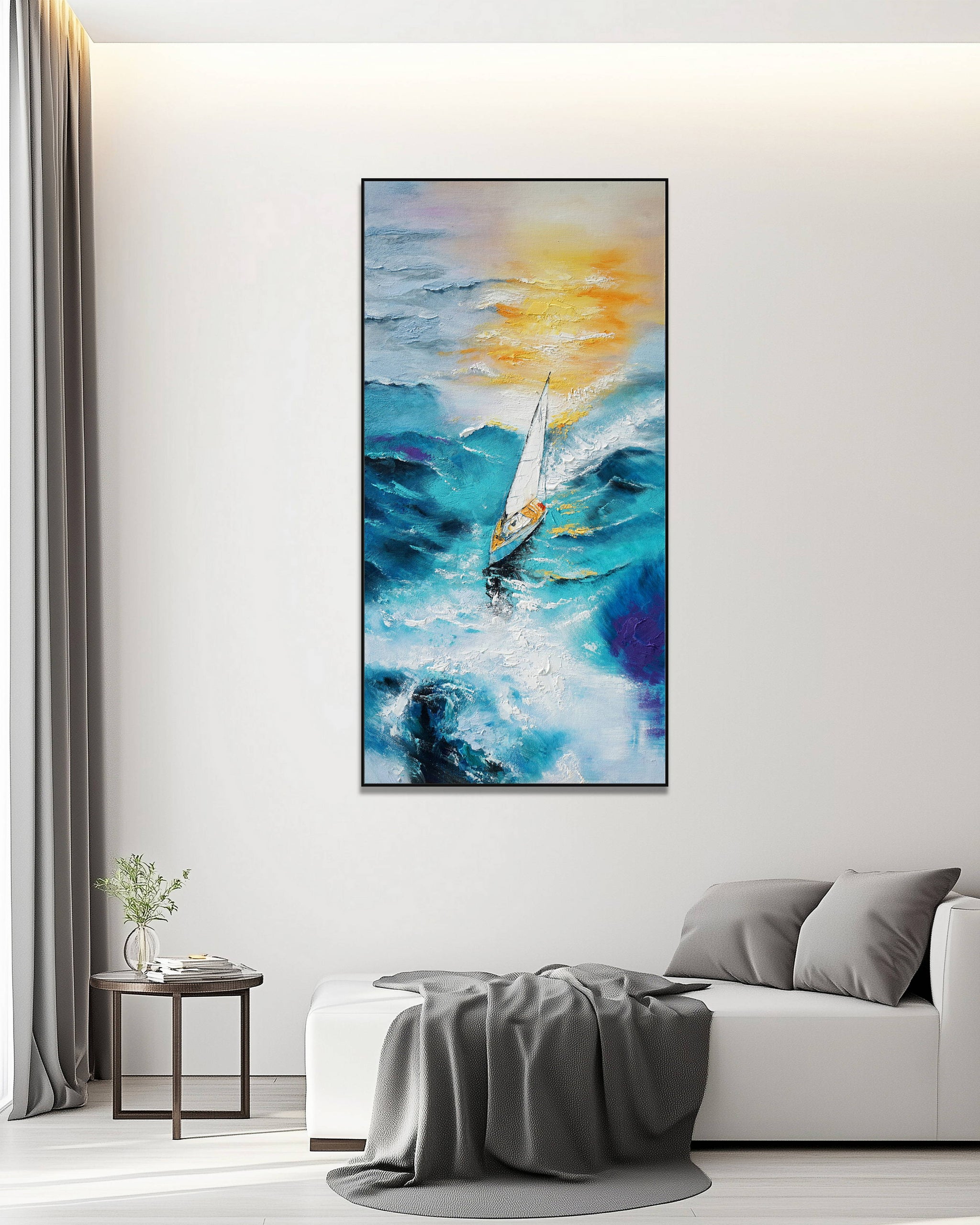 Dipinto a mano acrilico su tela Scenario Astratto 70x140cm