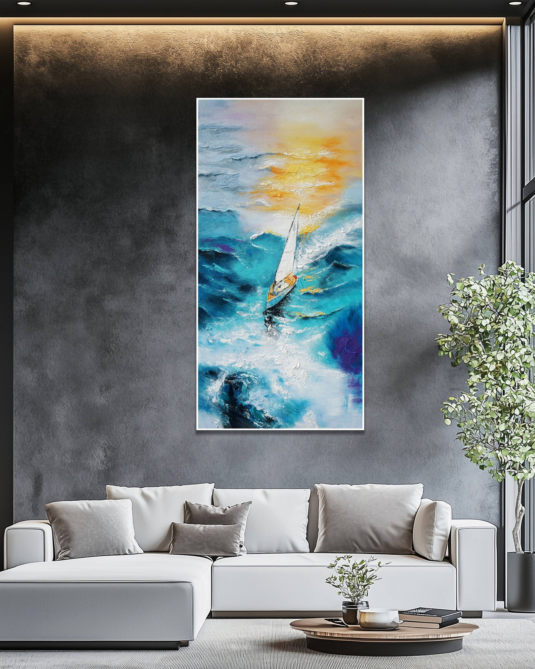 Dipinto a mano acrilico su tela Scenario Astratto 70x140cm