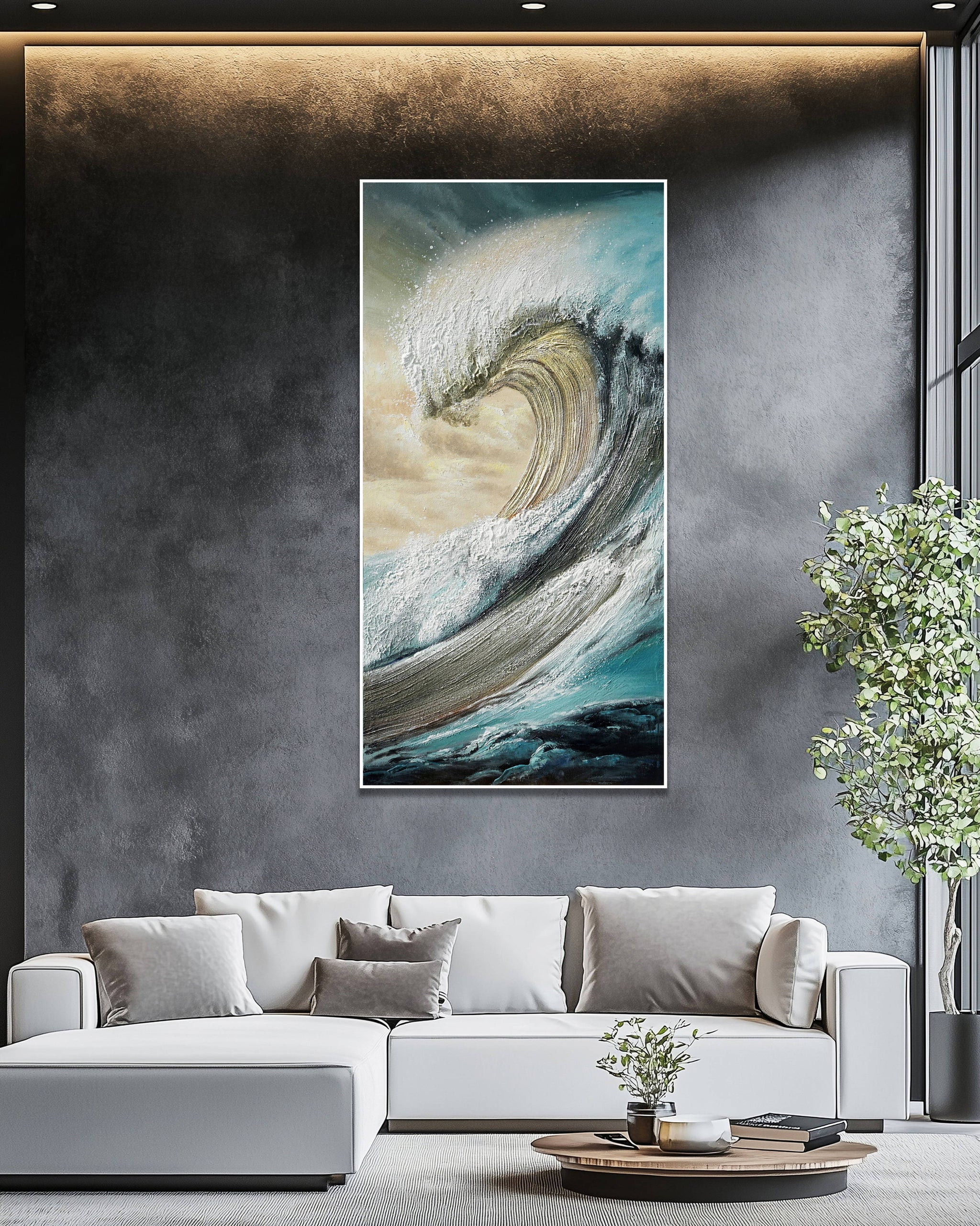 Dipinto a mano acrilico su tela Scenario Astratto 70x140cm