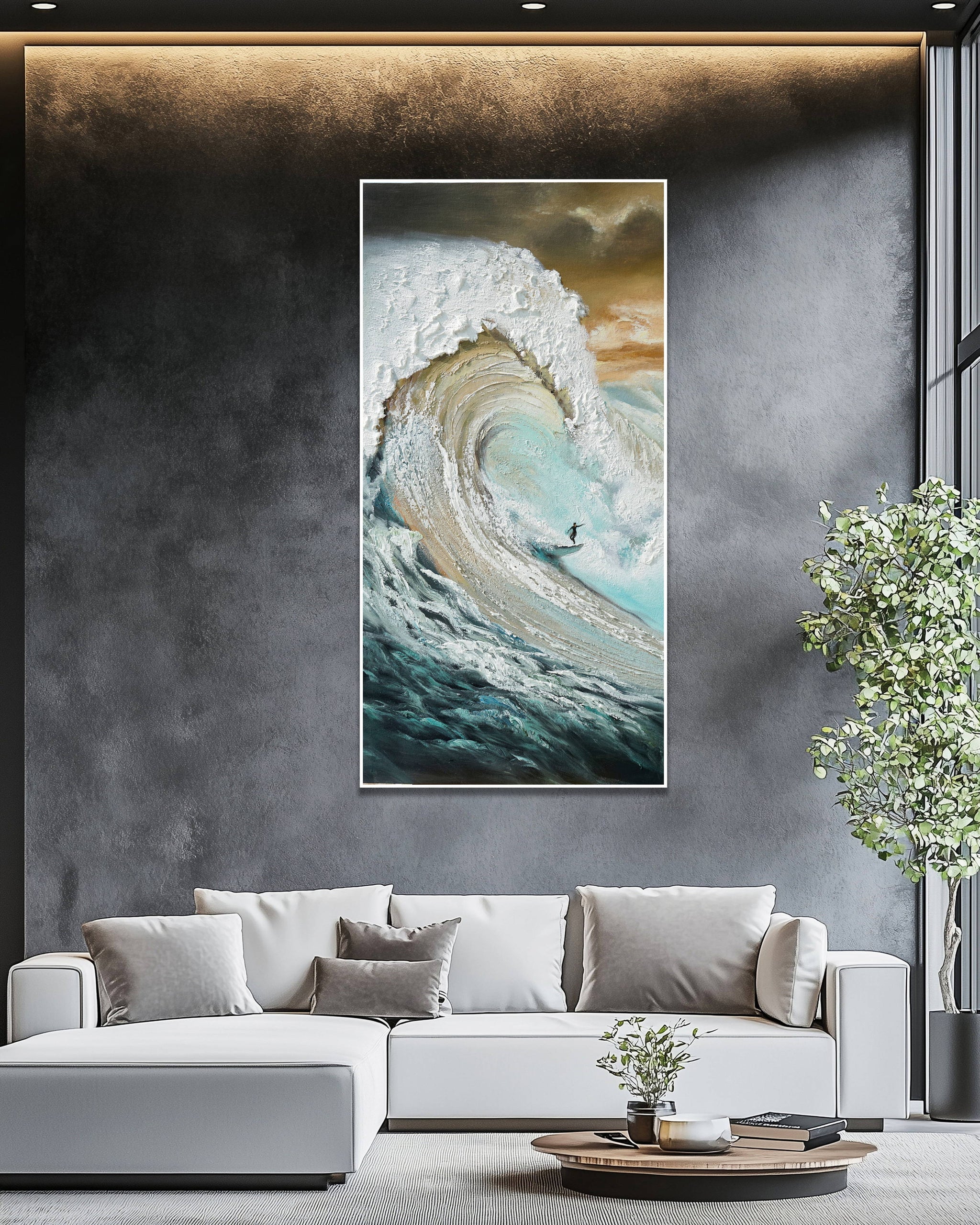 Dipinto a mano acrilico su tela Scenario Astratto 70x140cm