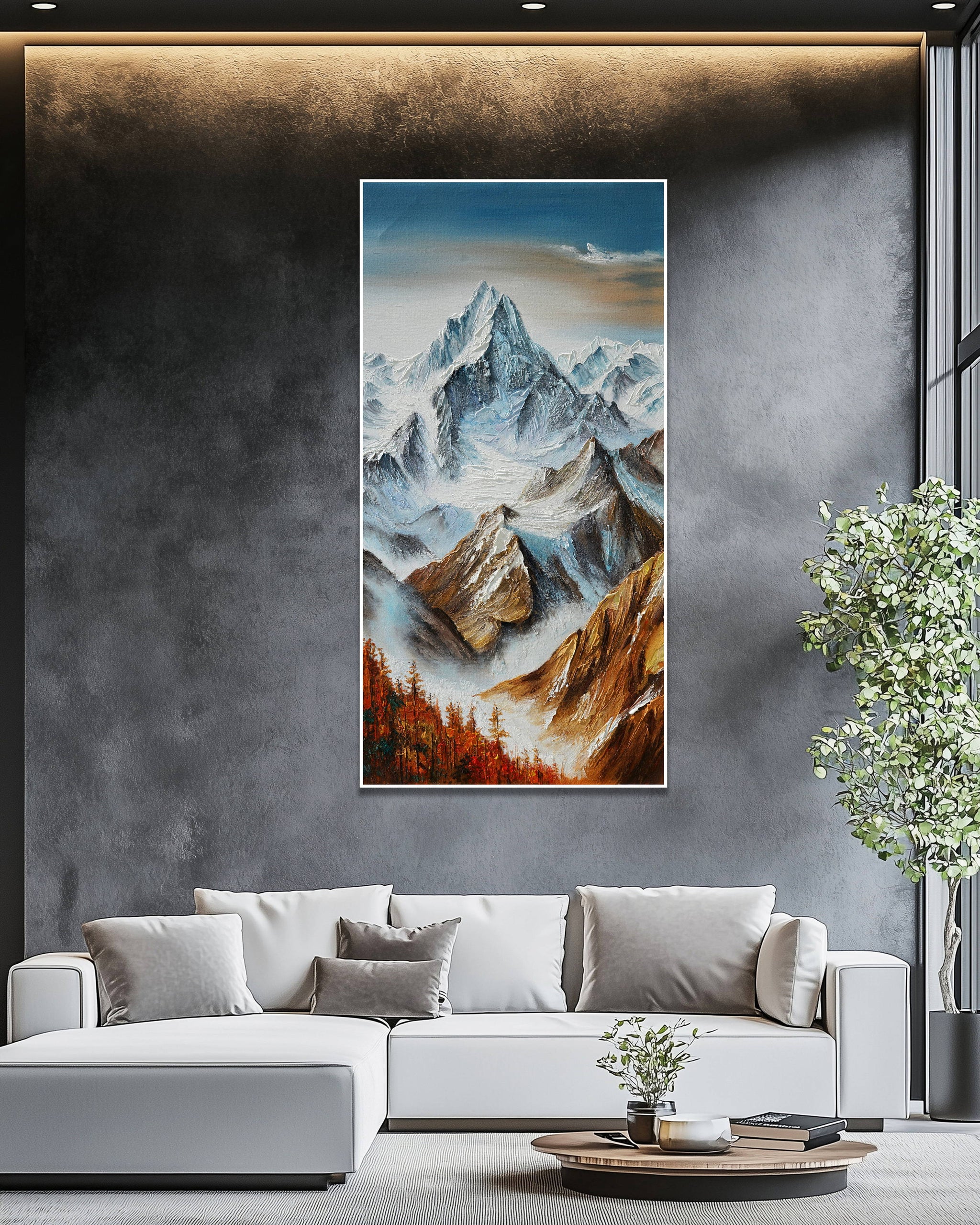 Dipinto a mano acrilico su tela Scenario Astratto 70x140cm