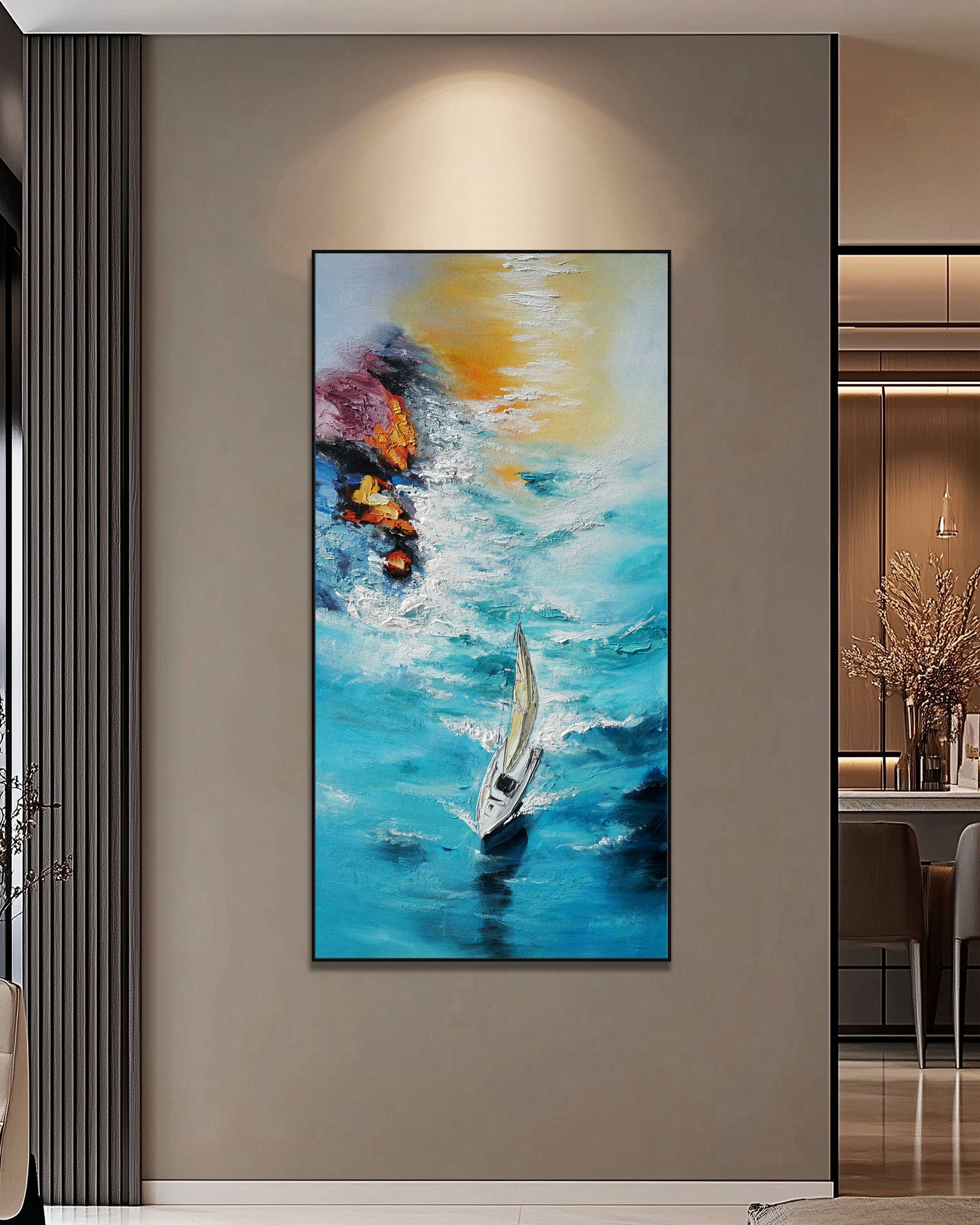 Dipinto a mano acrilico su tela Scenario Astratto 70x140cm