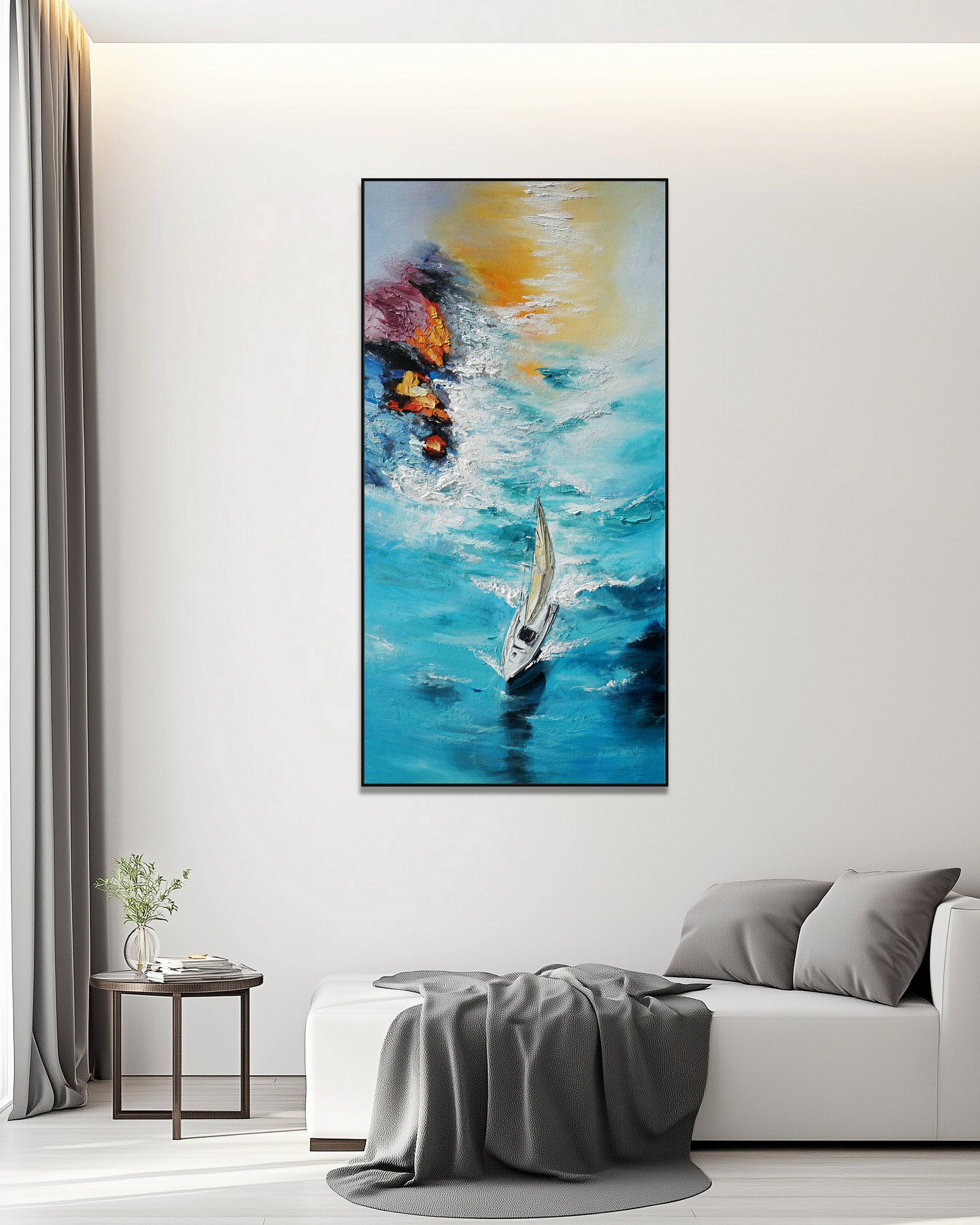 Dipinto a mano acrilico su tela Scenario Astratto 70x140cm