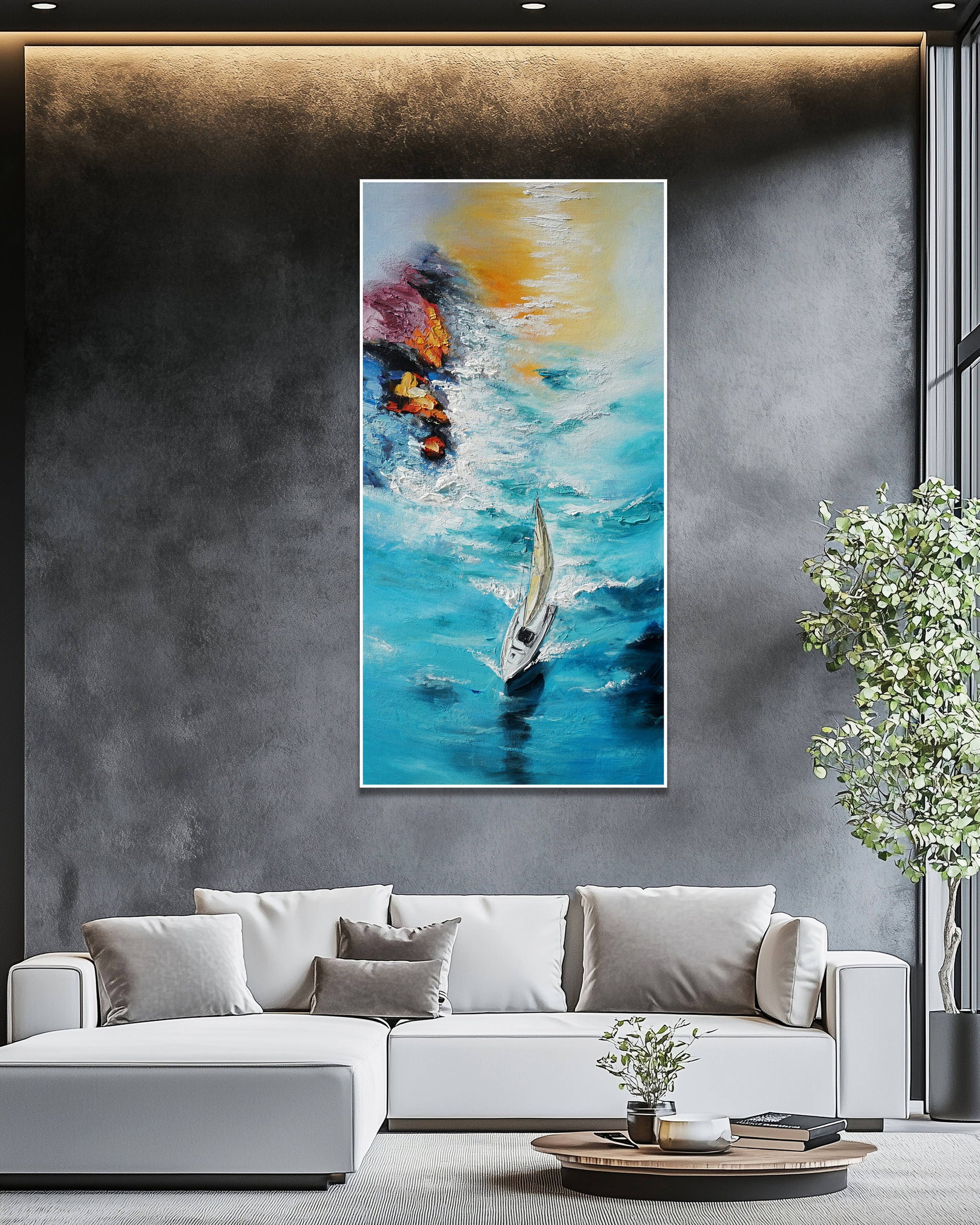 Dipinto a mano acrilico su tela Scenario Astratto 70x140cm