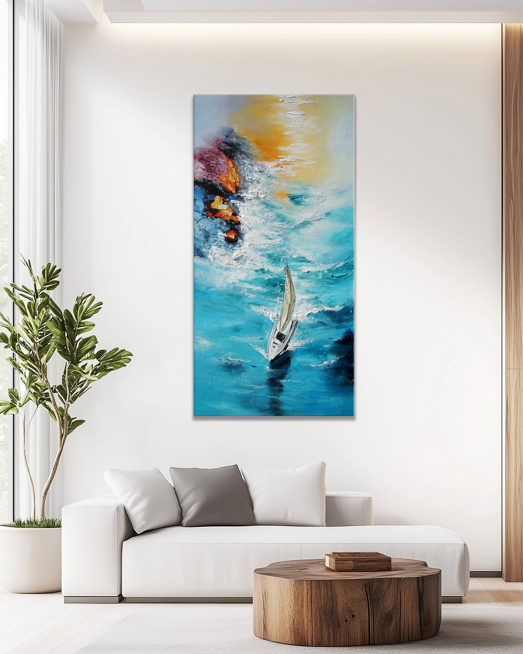 Dipinto a mano acrilico su tela Scenario Astratto 70x140cm