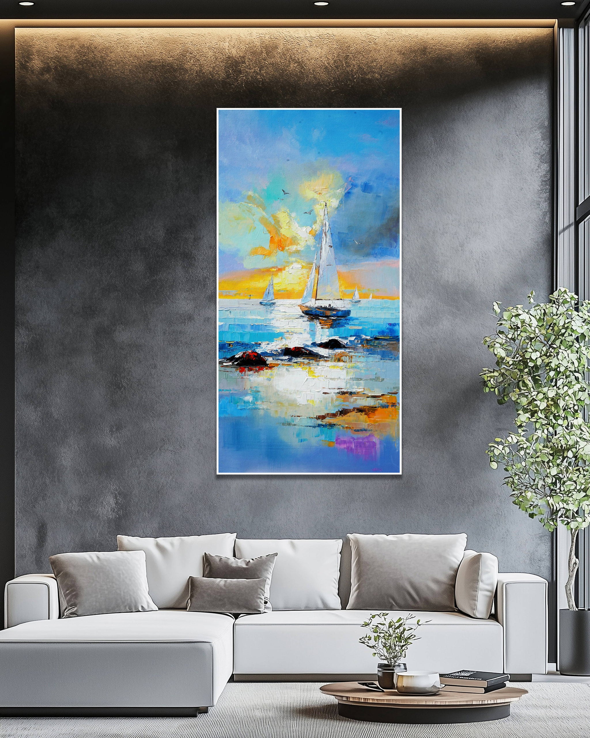 Dipinto a mano acrilico su tela Scenario Astratto  70x140cm